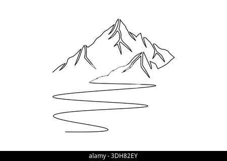 Linie Kunst Berg durchgehende eine Linie Zeichnung minimalistische Vektor Illustration Stock Vektor