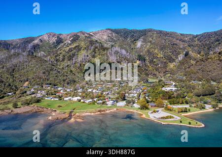 Ngakuta Bay, Queen Charlotte Drive, Queen Charlotte Sound, Marlborough Sounds, Picton, Marlborough Region, Südinsel, Neuseeland. Die Bucht von Ngākuta ist ein Stockfoto