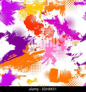 Nahtloses Muster mit bunten Flecken. Handgezeichnet. Nicht AI, Vektordarstellung. Stock Vektor