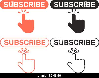 Symbol, das Sie einlädt, einen Kanal oder eine Seite im sozialen Netzwerk zu abonnieren. Melden Sie sich dem Blog an. Influencer empfehlen. Handklick. Schaltfläche „Schnittstellenabonnement“ Stock Vektor