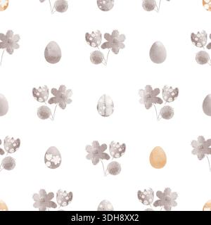 Nahtloses Muster mit Blumen und Ostereiern. Handgezeichnetes ostermuster Stockfoto