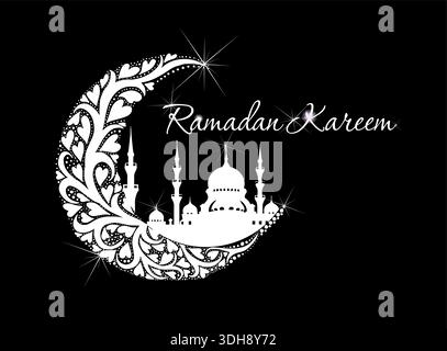 Ramadan Mond und Moschee. Handgezeichnet. Nicht AI, Vektordarstellung. Stock Vektor