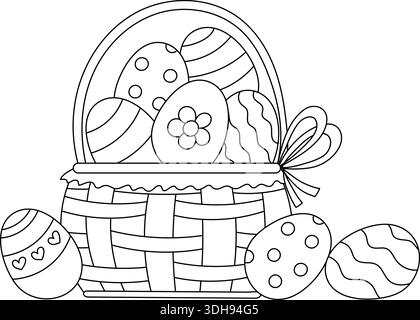 Osterkorb Gefüllt Mit Eiern Malseite Für Kinder Stock Vektor