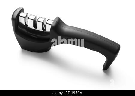 Messerschärfer Besteckwerkzeuge isoliert auf weißem Hintergrund Stockfoto