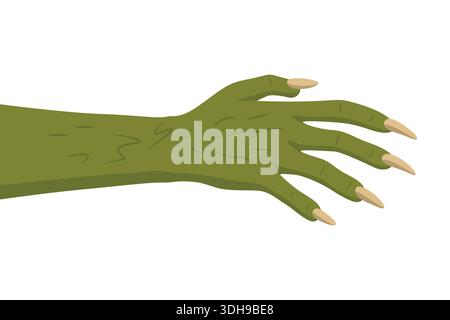 Vektor Grüne Monsterhand mit langen scharfen Klauen. Halloween Kreatur Arm Isoliert. Gruselige Fantasy Biest Extremität, Horror Cartoon Vektor Illustration für Stock Vektor