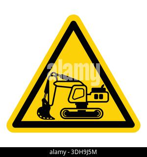 Dieses gelbe Warnschild zeigt eine schwarze Umrandung eines Baggers und symbolisiert das Bewusstsein für Konstruktion und Sicherheit. Ideal für die Alarmierung von Zuschauern. Stock Vektor