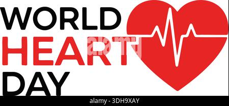 World Heart Day Banner mit rotem Herz und EKG-Linie Gesundheitsbewusstsein Konzept Stock Vektor