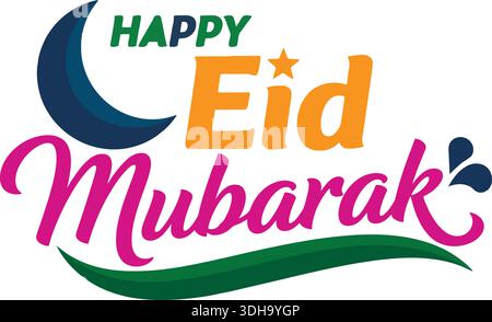 Happy Eid Mubarak Typografie Gruß mit Crescent Moon Islamic Festival Design Stock Vektor