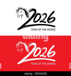 Das Jahr des Pferdes. Vektorabbildung. Designelement für Logo, Etikett, Emblem, Schild. Stock Vektor