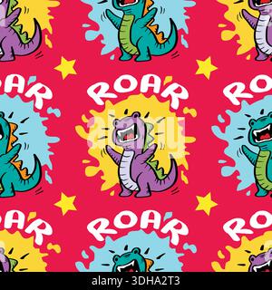 Nahtloses Muster mit süßen Dinosauriern. Vektor-Illustration für Kinder. Stock Vektor