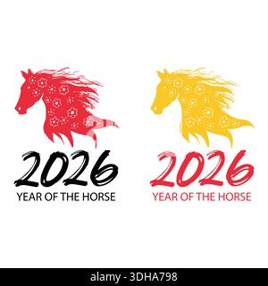 Das Jahr des Pferdes. Vektorabbildung. Designelement für Logo, Etikett, Emblem, Schild. Stock Vektor