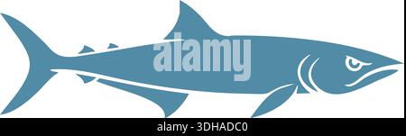 Schlanke, flache Illustration eines blauen Hais im Seitenprofil mit stromlinienförmigem Körper Stock Vektor
