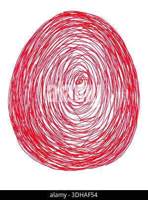 Handgezeichneter leuchtender roter Kritzelkreis auf weißem Hintergrund. Abstrakte Doodle-Illustration mit Markierungstextur, perfekt für moderne grafische Designelemente, Logos, Rahmen, Rahmen und künstlerische Konzepte. Stockfoto