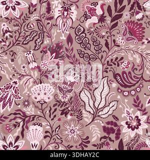 Romantisches Folk-Paisley-Muster Mit Blumenmuster Stock Vektor
