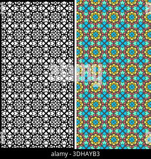 Set aus orientalischen nahtlosen Mustern. Geometrischer Sterngitterhintergrund für Laserschneiden und Textildesign Stock Vektor