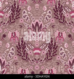 Gedämpfte Rose Romantische Folk Damask Stock Vektor