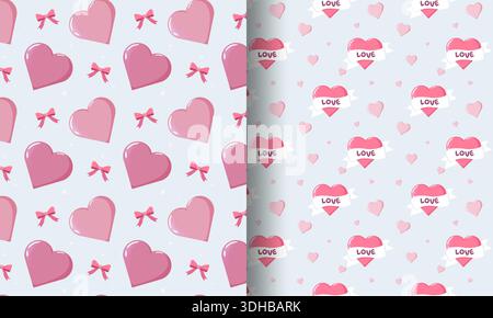 Valentine Pattern Duo Hearts Bögen Stock Vektor