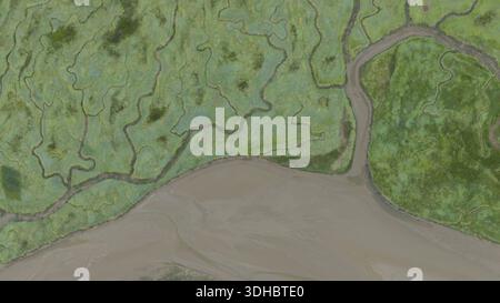 Blick aus der Vogelperspektive verwinkelte Kanäle des Salzwiesen-Flusses Stockfoto