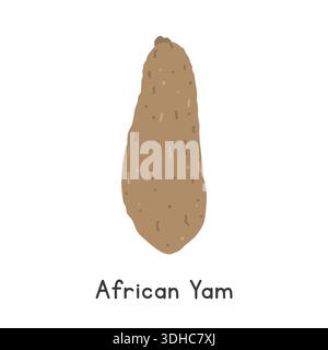 Afrikanische Yam Vektor-Illustration. Westafrikanischer Yam Cartoon Clipart, Gemüse im flachen Stil. Auch Weiße Yam, Gelb, Bitter, Guinea Yam genannt Stock Vektor
