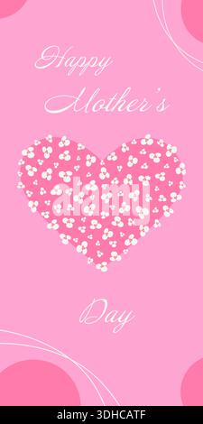 „Happy Mothers Day“-Kartendesign mit Blumendekor auf Herzform auf trendigem rosafarbenem flachem Design. Isolierte Vektor-Illustration Muttertag Gruß oder Frühling Themen Karten Medien Post Faltblatt Banner Stock Vektor