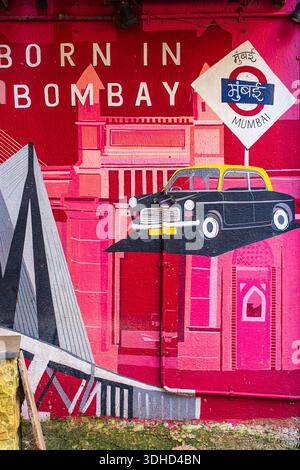 Indien, Maharashtra State, Mumbai, Fort District, Wandgemälde Stockfoto