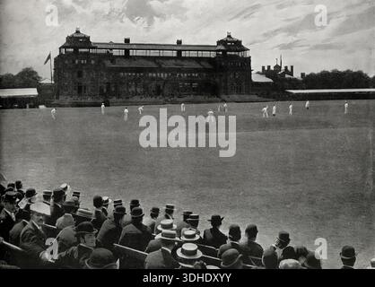 Lord’s Cricket Ground, London. Historisches Schwarzweißfoto des berühmten Cricket Grounds während der viktorianischen Ära Stockfoto