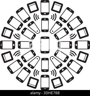 Smartphone Kommunikation Mandala Silhouette Isolierter Vektor Mobile Technologie Kunst Stock Vektor