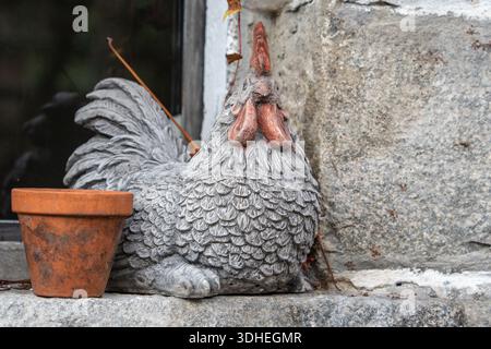 Hühnchen am Fenster Stockfoto