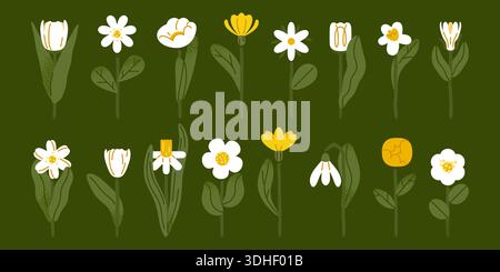 Botanische Kollektion Der Frühlingsblumen Stock Vektor