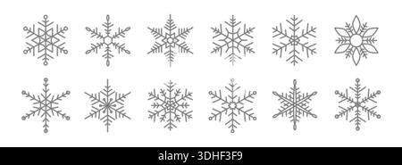 Trendige Schneeflocke für das Schneedesign. Verblassen Sie Silhouette Schneeflocken isoliert auf weißem Hintergrund. Symbol für Halbtonpunkt einfrieren. Symbol „Schneeflocke“. Eiskristall Stock Vektor