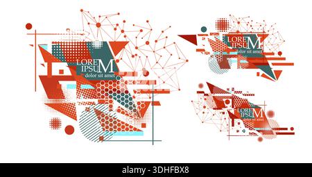 Abstraktion von geometrischen Elementen des Sets. Handgezeichnet. Nicht AI, Vektordarstellung. Stock Vektor