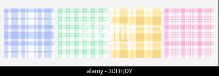 Traditionelle quadratische Gingham-Hintergründe. Karierter vichy-Druck, Picknick-Tischdecke kariert, Gingham nahtloses Muster Vektor-Set. Serviettengewebe, Gitterdecke, Schottenmuster in der Küche in Pastellfarben Stock Vektor