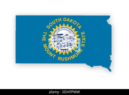 Kartenposter für die Flagge von South Dakota. US State Stolz Wanddekor Kunstwerke. Patriotische druckbare digitale Kunst. Detaillierte Vektordarstellung Stock Vektor