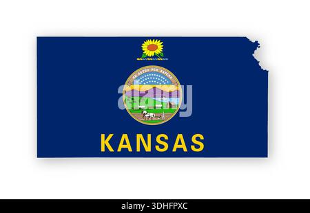 Poster mit der Flagge von Kansas. US State Stolz Wanddekor Kunstwerke. Patriotische druckbare digitale Kunst. Detaillierte Vektordarstellung Stock Vektor