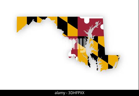 Maryland Flaggenkarte Poster. US State Stolz Wanddekor Kunstwerke. Patriotische druckbare digitale Kunst. Detaillierte Vektordarstellung Stock Vektor