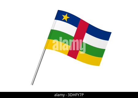 Flagge der Zentralafrikanischen Republik – wellige Stabflagge des Landes, der kulturellen Identität und des Erbes. Steht für nationalen Stolz und Einheit. Vektorflagge auf weißem Hintergrund isoliert. Stock Vektor