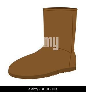 Brauner Winterstiefel mit mittlerem Schaft Damen Farbe flach. Flacher Stiefel mit Fleece-Futter für warme Wintergarderobe und lässiges Styling. Technische Mode Illustration CAD Modell glatte Vektor Mann Unisex isolierter Stil. Stock Vektor