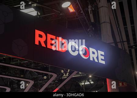 Barcelona, Spanien. Januar 2026. Das Logo der RedCore-Unternehmensgruppe, das am dritten Tag der ICE Barcelona 2026, der Internationalen Casino-Ausstellung in der Fira de Barcelona, zu sehen ist. Quelle: SOPA Images Limited/Alamy Live News Stockfoto