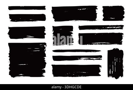 Rahmen Pinsel Rechteckset. Rahmen mit rechteckigem Rand Pinselstrich mit Kreide rauer Linie quadratischer Kratzform. Hand gezeichnet grobe Grunge Textur schwarze Tinte Hintergrund. Vektorabbildung Stock Vektor