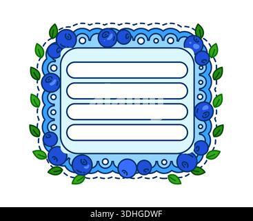 Teller mit Blaubeeren-Notizschablone für Kinder Stock Vektor