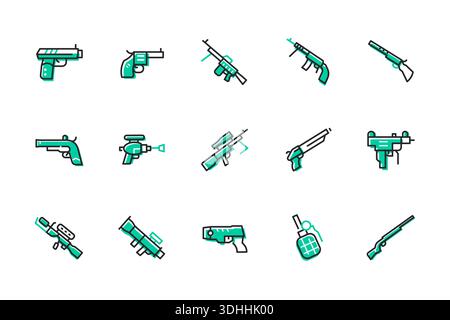 Feuerwaffen – Set mit Symbolen im Liniendesign Stock Vektor