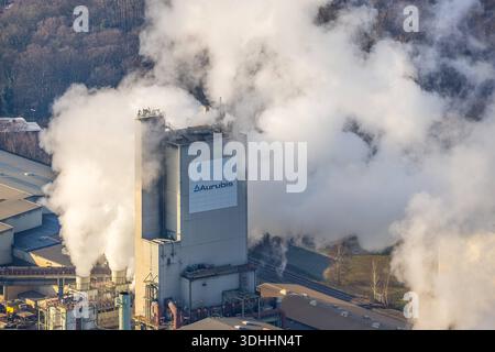 Luftbild, Aurubis AG Recycling Kupferproduzent und Kupferwiederverwerter, Rauchwolke, Gahmen, Lünen, Ruhrgebiet, Nordrhein-Westfalen, Deutschland ACHTUNGxMINDESTHONORARx60xEURO *** Luftfoto, Aurubis AG Recycling Kupferproduzent und Kupferrecycler, Rauchwolke, Gahmen, Lünen, Ruhrgebiet, Nordrhein-Westfalen, Deutschland ATTENTIONxMINDESTHONORARx60xEURO Stockfoto