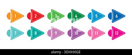 Zahlensatz, bunte Zahlen, Zahlensymbole Zahlenvektorsymbol mit buntem Kreis, Satz von bunten geometrischen Zahlen Zahl auf weißem Hintergrund Stock Vektor