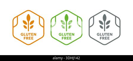 Orangefarbenes glutenfreies Logo in Sechskant. Grün glutenfrei. Glutenfreies Konzept Stock Vektor