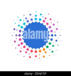 Rotierende bunte Sterne. Stars Around Circle Konzept. Gruppe von leuchtenden Sternen Stock Vektor