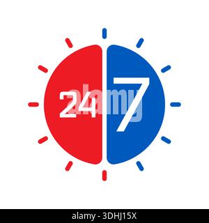 Orange-Blau, rundes 24-7-Konzept. 24-7 Logo für Unternehmen Stock Vektor