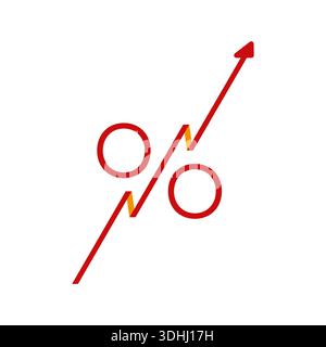 Rot wachsendes Pfeilzeichen und Prozentsymbol Konzept. Pfeilzeichen mit Prozentsymbol für Wirtschaft, Geschäft Stock Vektor