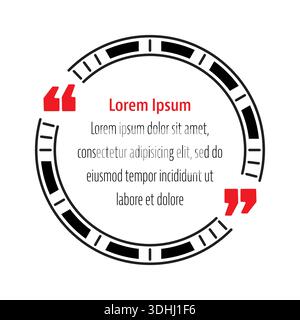 Rote Anführungszeichen und Konzept des Technologiekreises. Anführungszeichen mit Kreisen Stock Vektor