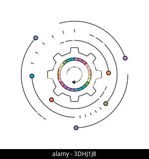 Drehbare bunte Punkte und Industrierad. Industrierad-Konzept. Hintergrund für Industrierad Stock Vektor