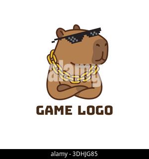 Funny Capybara Streamer Avatar Logo mit Thug Life Brille - Viral Meme Charakter für Twitch und YouTube Stock Vektor